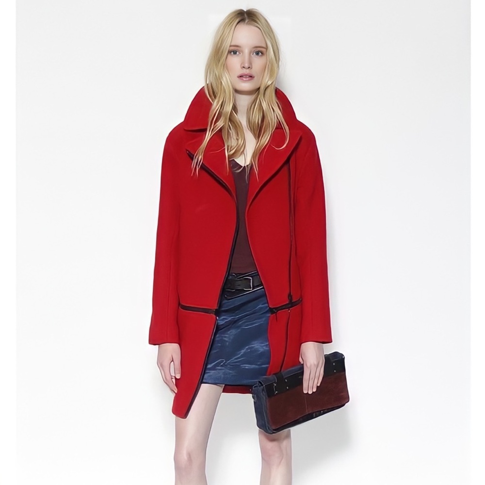 RAG & BONE Red Rally Virgin Wool Convertible Runway Coat Sz M